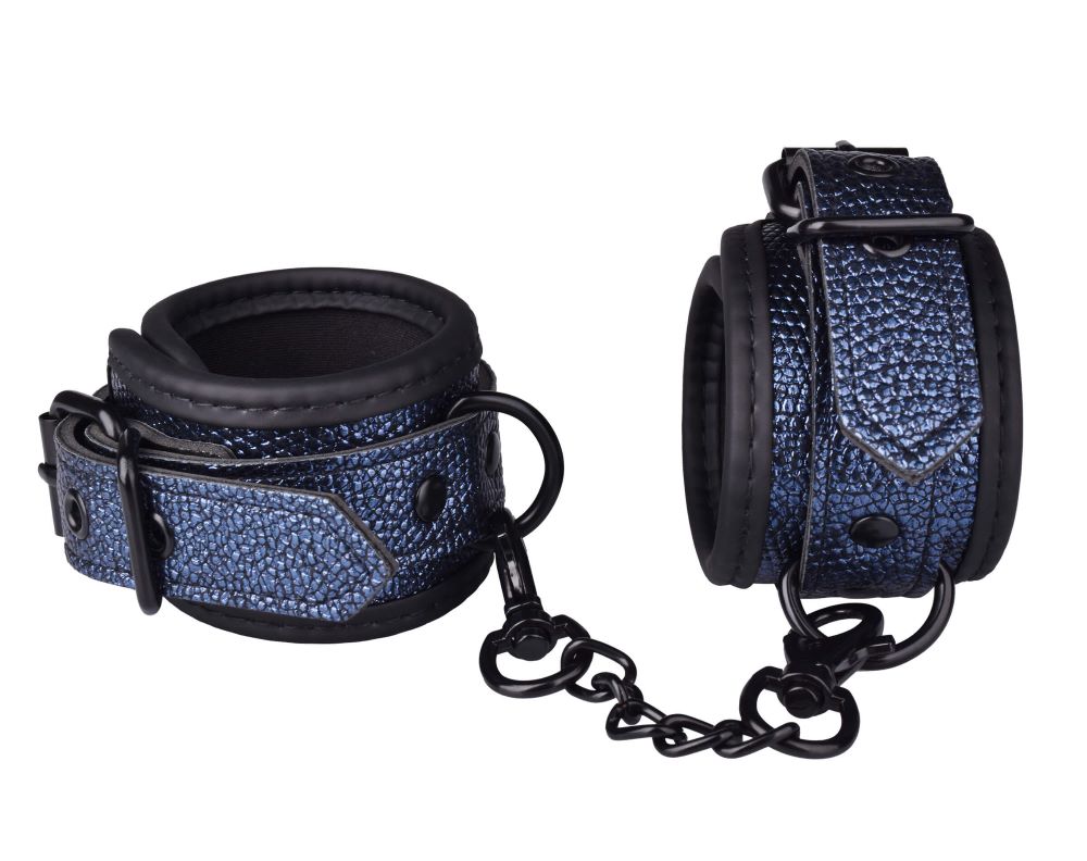 Bondage BDSM Adjustable Leather Handcuffs-Navy Blue