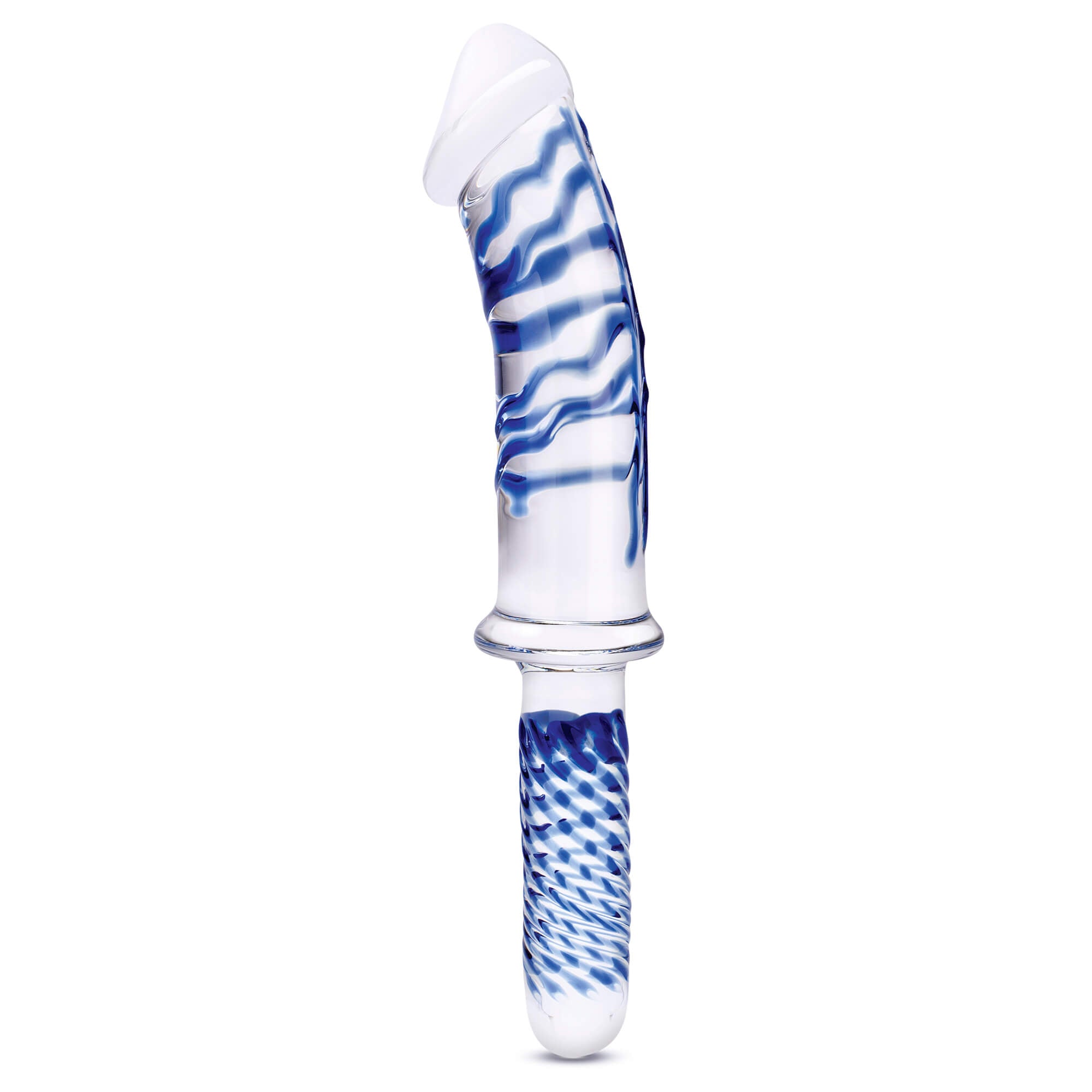 Handheld Realistic Dildo with Blue Raised Spiral Texture