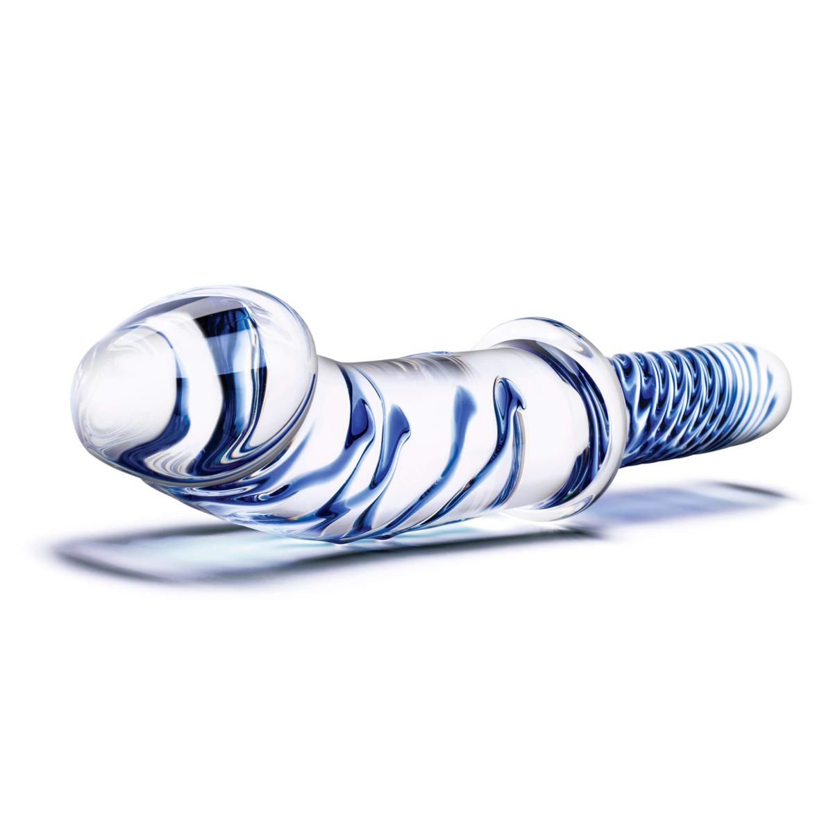 Handheld Realistic Dildo with Blue Raised Spiral Texture