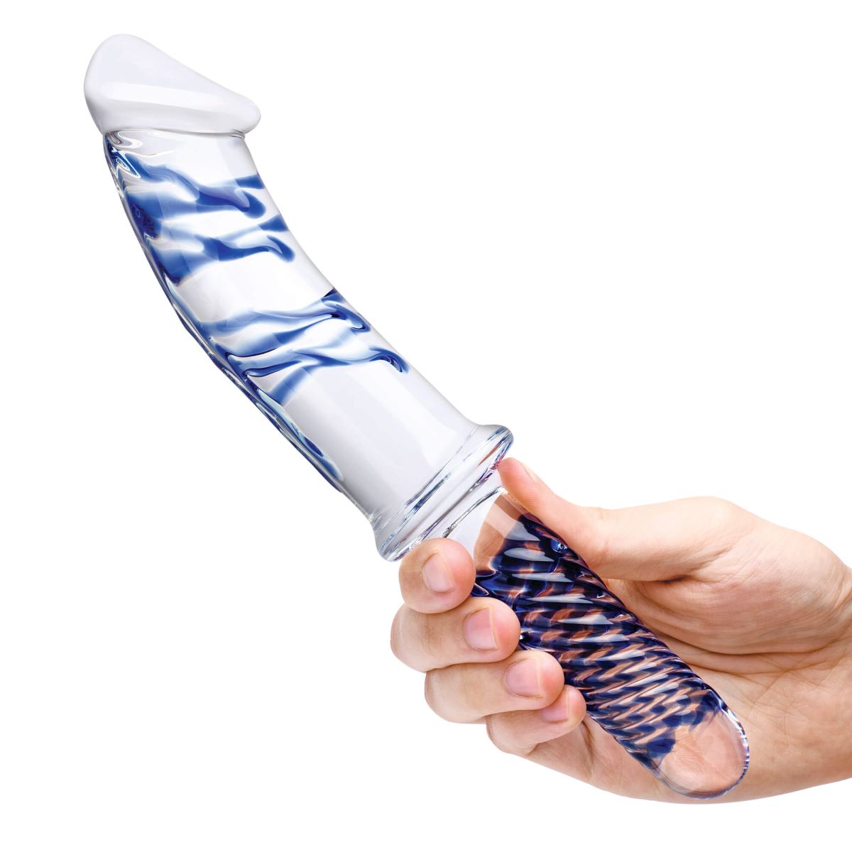 Handheld Realistic Dildo with Blue Raised Spiral Texture