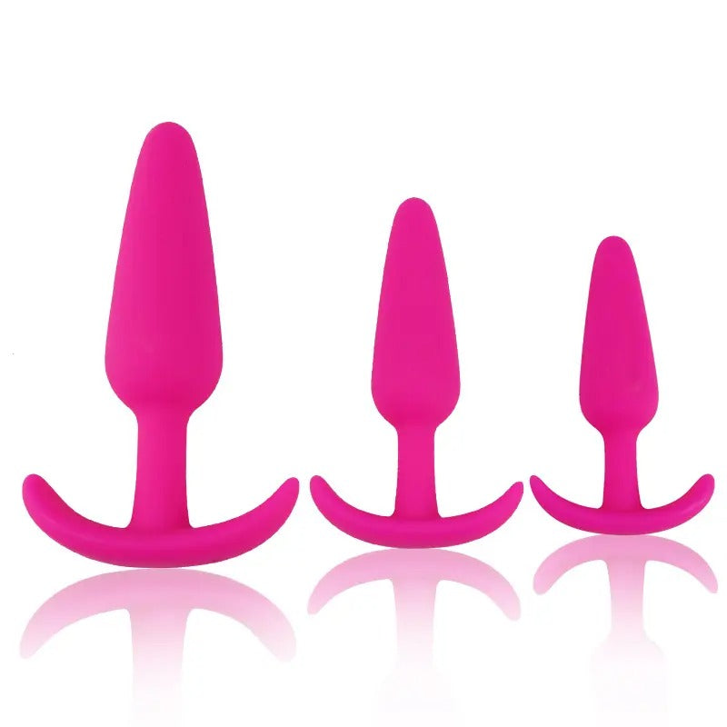 3 PCS Silicone Anal Plug Set-Pink